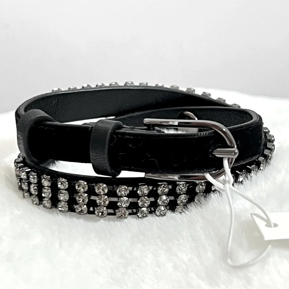 NWT Tory Burch CRYSTAL EMBELLISHED DOUBLE-WRAP VELVET BRACELET -- Black